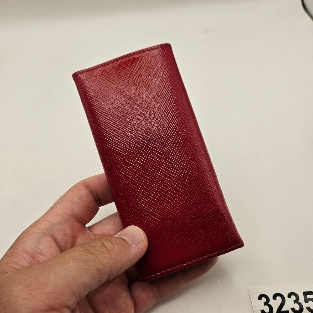 PRADA RED SAFFIANO LEATHER 6 KEY HOLDER WALLET CASE GOLD LOGO - Picture 7 of 7